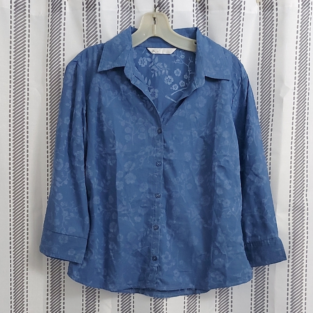Blue Floral Button-Up Blouse